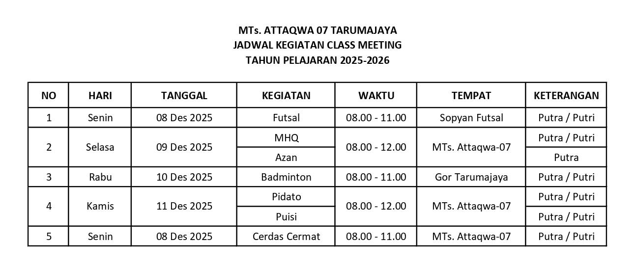 jadwal classmeeting